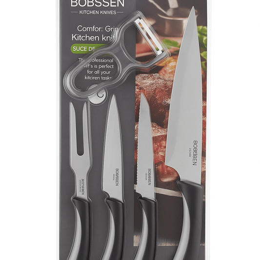 Bobssen 5 Piece Kitchen Knife Set - Best Comfort Grip Edition