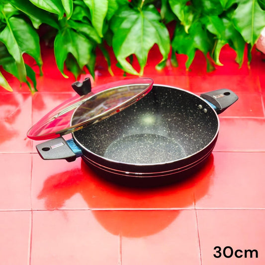30 cm Marble Coated Round Wok (Karahi) with Glass Lid - Armaa Store Pk