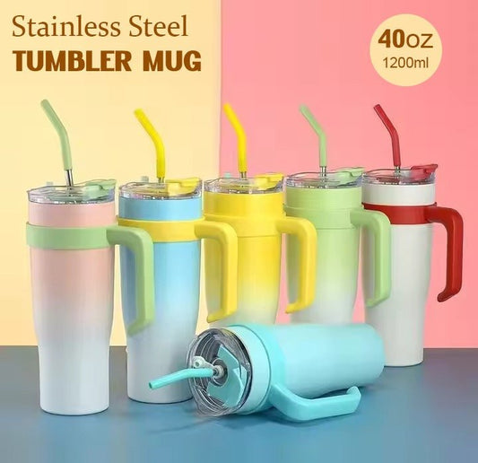 40oz Stainless Steel Insulated Tumbler Mug with Handle & Straw – 1200ml Large Capacity Travel Cup - Armaa Store Pk