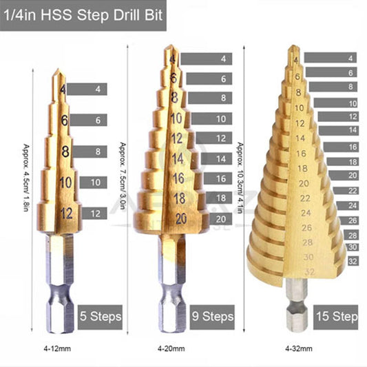 Workzone 3 Piece HSS Step Drill Set - Size (4mm-32mm)
