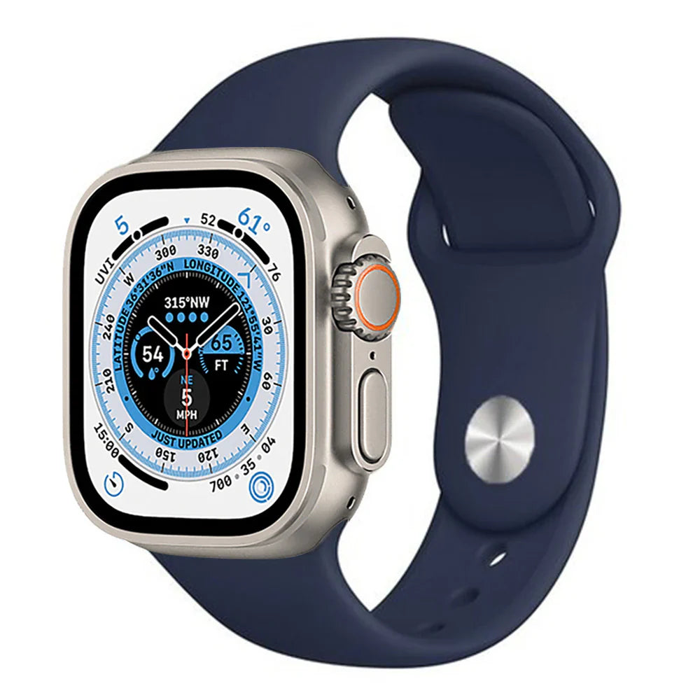 Smartwatch with a blue band on a white background
