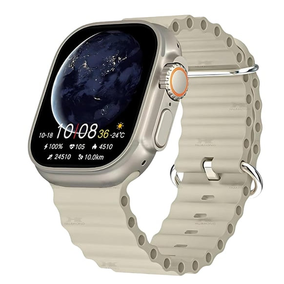 Smartwatch with a beige band on a white background