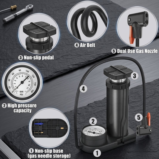 Portable High-Pressure Foot Air Pump – Multi-Purpose Bicycle, Motorcycle & Ball Inflator