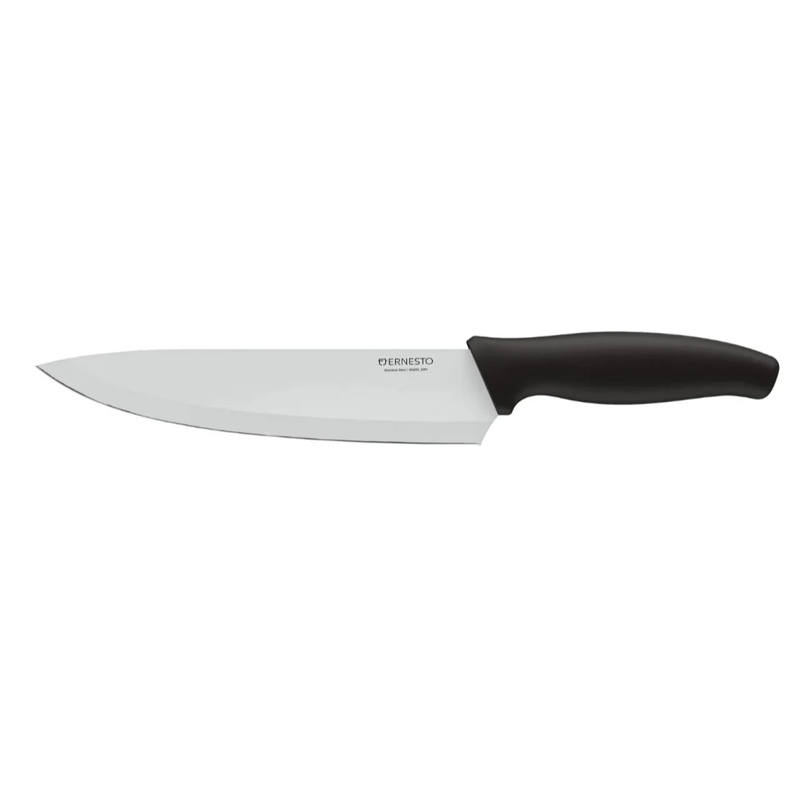 Knife with black handle and silver blade on a white background