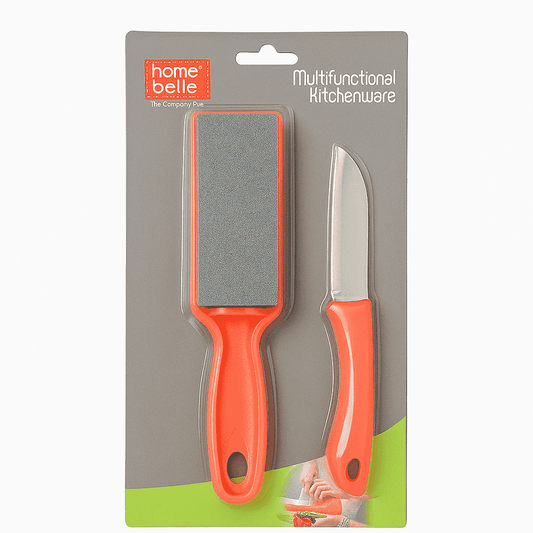 Two orange-handled kitchen tools on a Home Belle branded package.