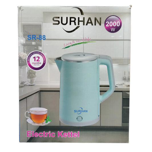 Surhan electric kettle packaging with product and branding details.