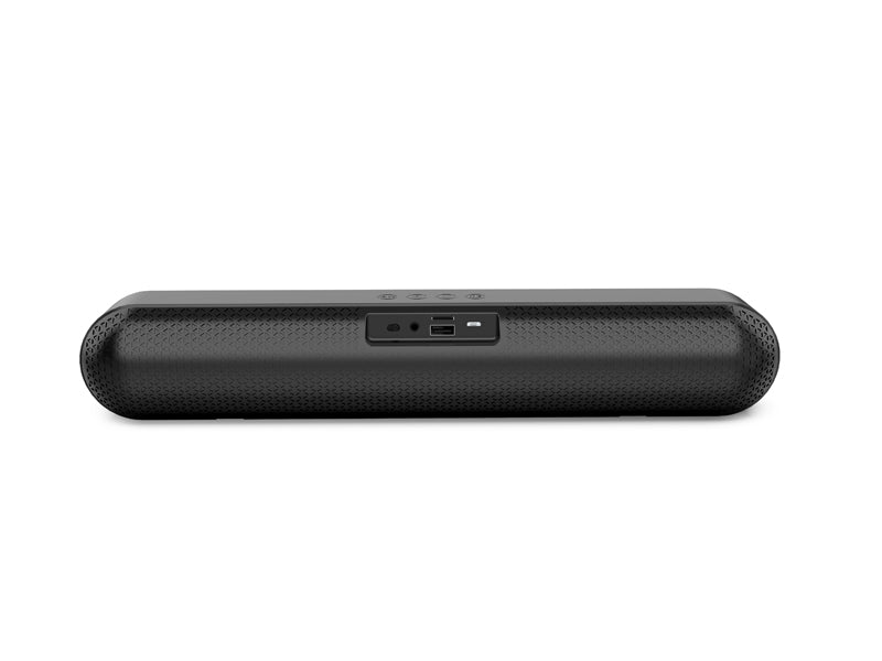 Black portable speaker on a white background