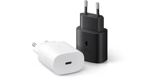 Black and white wall adapters on a white background