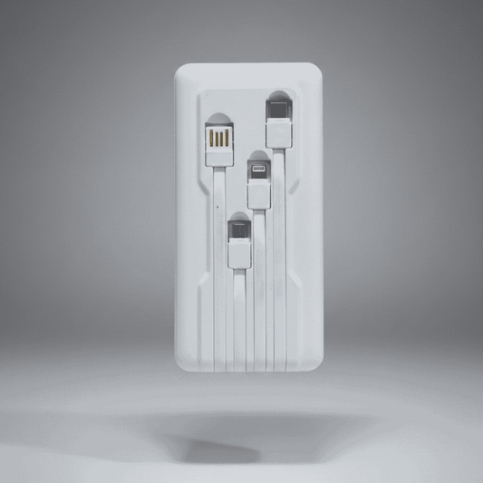 Set of USB cables in a packaging box on a gray background