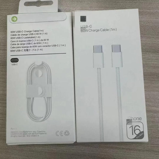 USB-C charge cable with packaging on a wooden surface