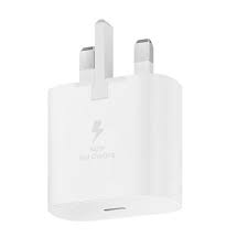 White USB-C power adapter on a white background