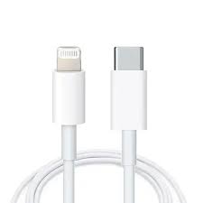 White charging cable with Lightning and USB-C connectors on a white background