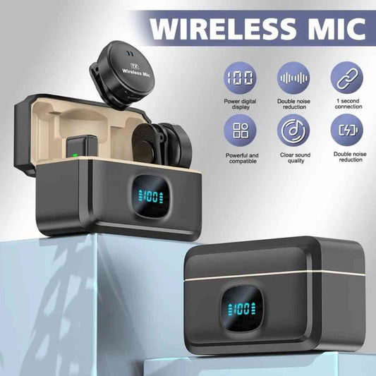 Wireless mic system with digital display on a gray background