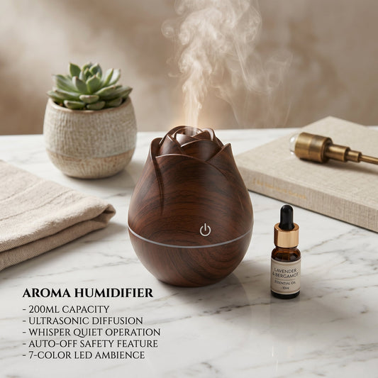 Aroma Humidifier 200ML – LED Color Changing Air Diffuser with Wood Grain Finish - Armaa Store Pk