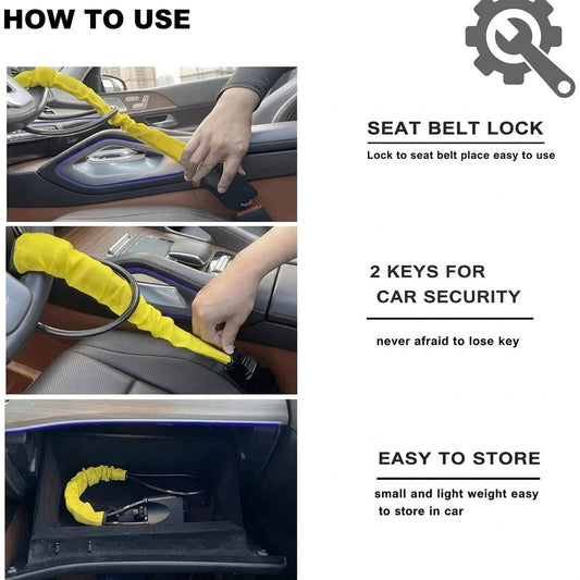 Car Anti-Theft Security Lock – Heavy-Duty Steering Wheel to Seat Belt Lock with Protective Cover - Armaa Store Pk