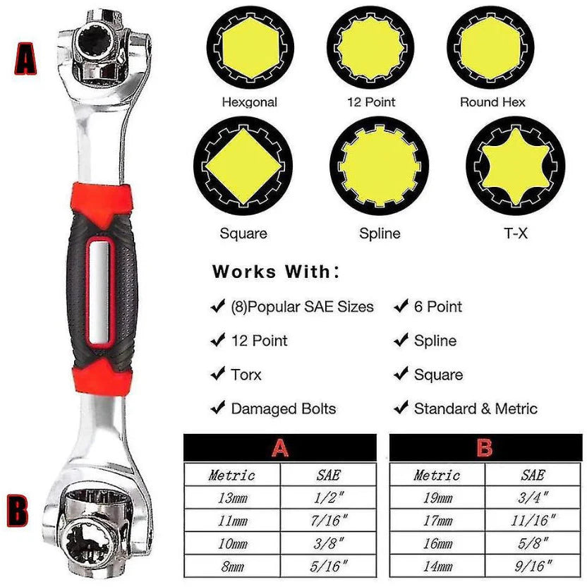 48-in-1 Universal Socket Wrench with 360 Degree Rotating Head or Spanner