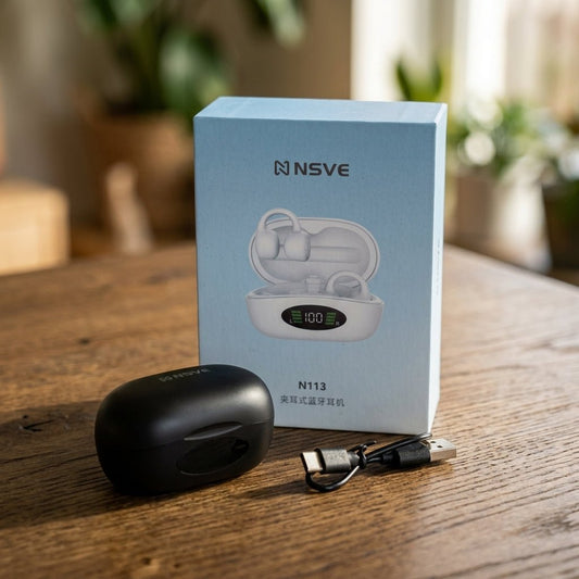 NSVE N113 Wireless Bluetooth Earbuds with Ear Hooks & Digital Display Charging Case - Armaa Store Pk