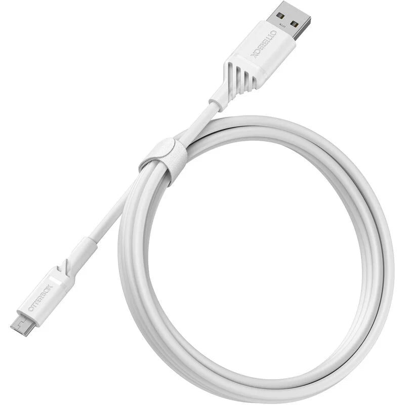 White USB cable with connectors on a white background