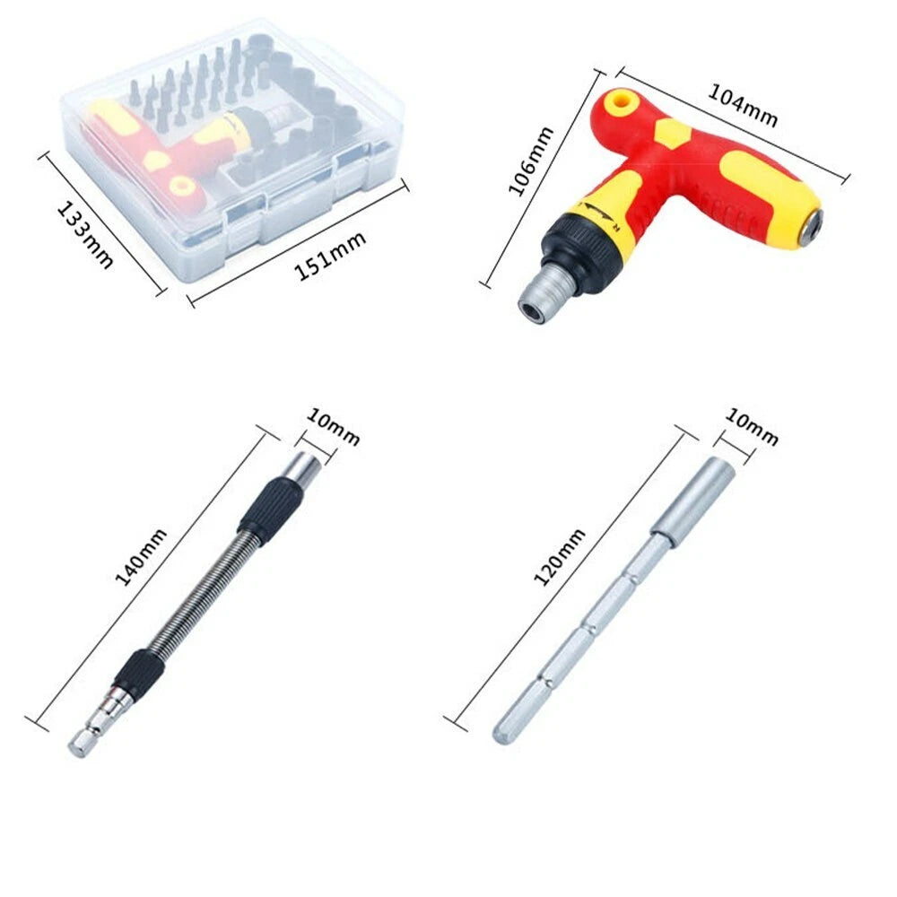 33 Pieces Ratchet Screwdriver Set with T Handle & Extension Rod