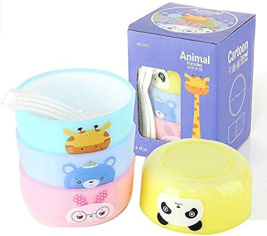 VR Animal Paradise Kids Cartoon Bowls with Spoon Set of Four