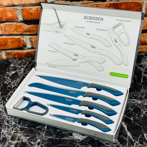 Bobssen 6pcs Kitchen Knife Set With Ceramic Peeler