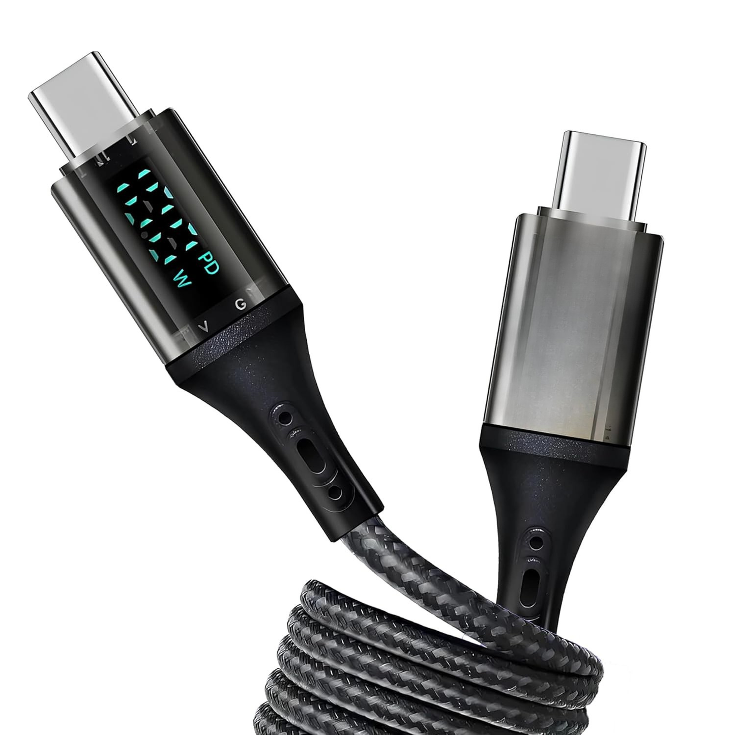 Digital charging cable with Type-C connectors on a white background