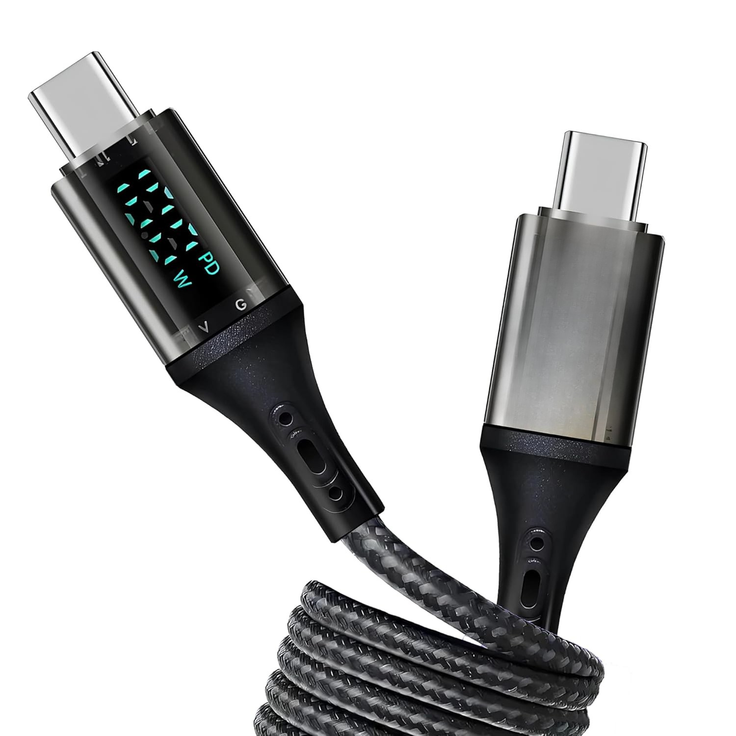 Digital charging cable with Type-C connectors on a white background