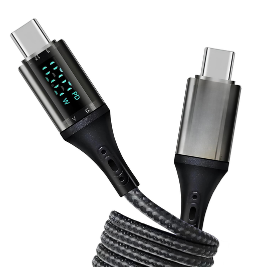 Digital charging cable with Type-C connectors on a white background