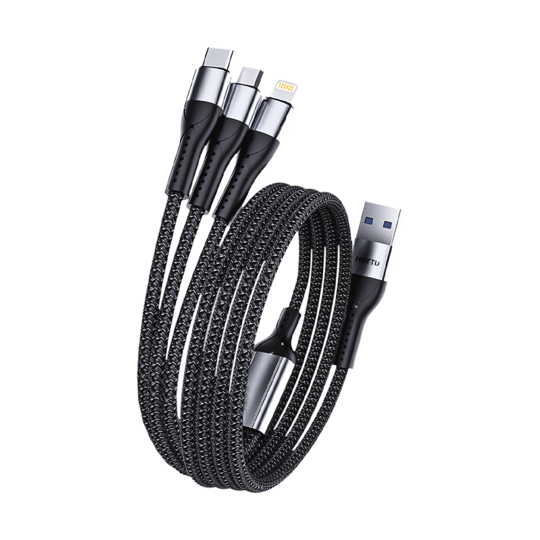 Multifunctional charging cable with multiple connectors on a white background