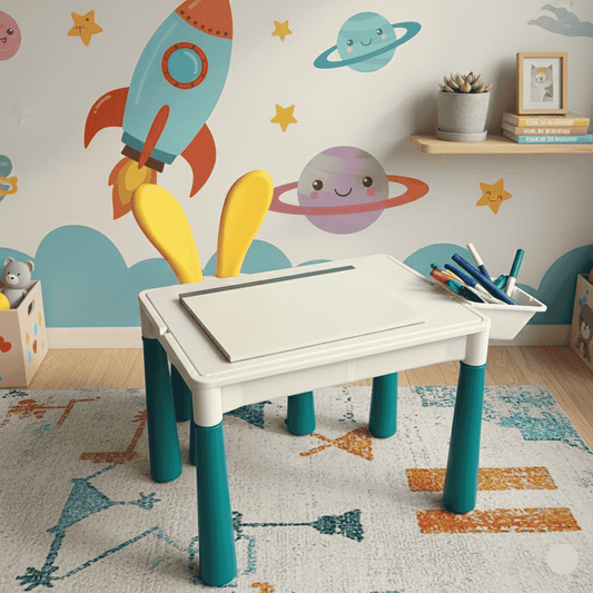 2 in 1 Building Blocks and Learning Table with Chair - Kids Activity & Educational Play Set - Armaa Store Pk