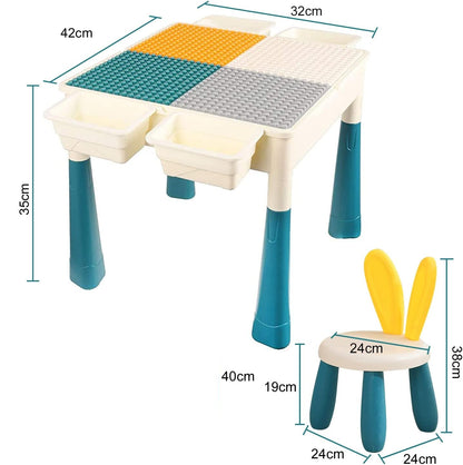 2 in 1 Building Blocks and Learning Table with Chair - Kids Activity & Educational Play Set - Armaa Store Pk