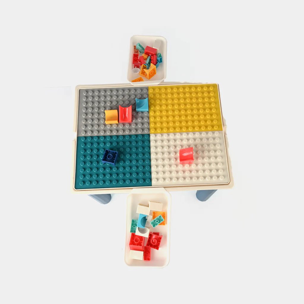2 in 1 Building Blocks and Learning Table with Chair - Kids Activity & Educational Play Set - Armaa Store Pk
