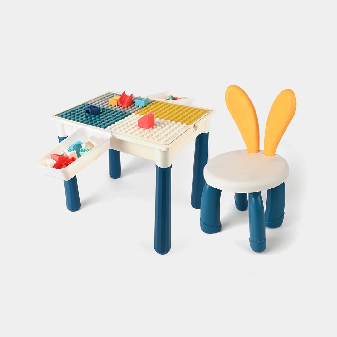 2 in 1 Building Blocks and Learning Table with Chair - Kids Activity & Educational Play Set - Armaa Store Pk