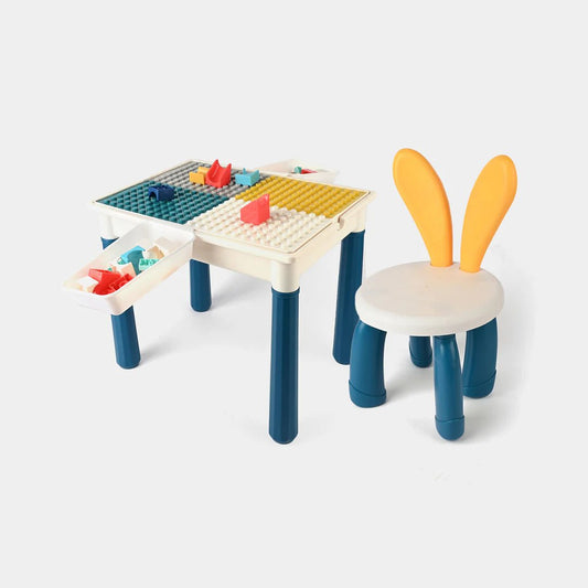 2 in 1 Building Blocks and Learning Table with Chair - Kids Activity & Educational Play Set - Armaa Store Pk