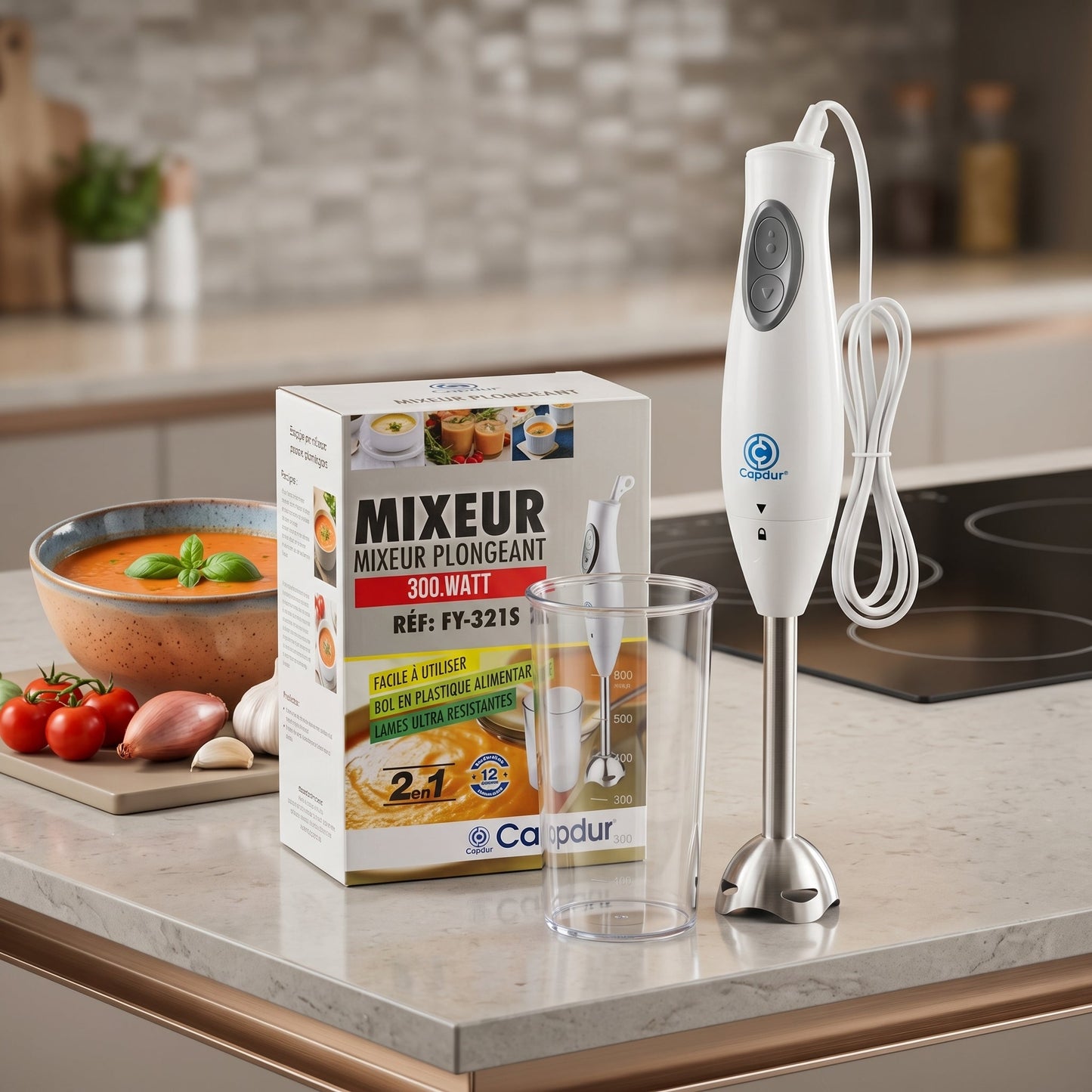 2-in-1 Hand Blender 300W – Powerful Mixer with Measuring Cup - Armaa Store Pk