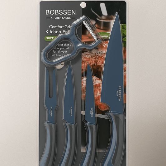 Bobssen 5 Piece Kitchen Knife Set - Best Comfort Grip Edition
