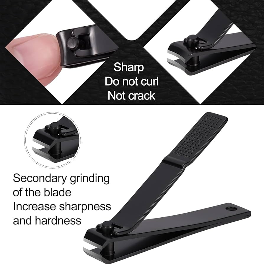 FIXBODY Nail Clipper Set – Black Stainless Steel Fingernails & Toenails Clippers & Nail File Sharp Nail Cutter