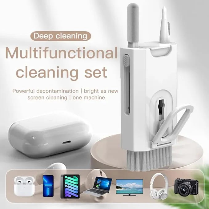 Multifunctional 8-in-1 Gadget Cleaning Kit with Mobile Holder Cleaning Pen, Screen Cleaner Spray, Cleaning Brush, for Smartphone, Tablet, Laptop, Earbuds