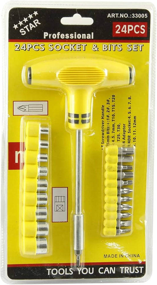 24 in 1 Socket and Bits Tool Set - Yellow Color - Armaa Store Pk