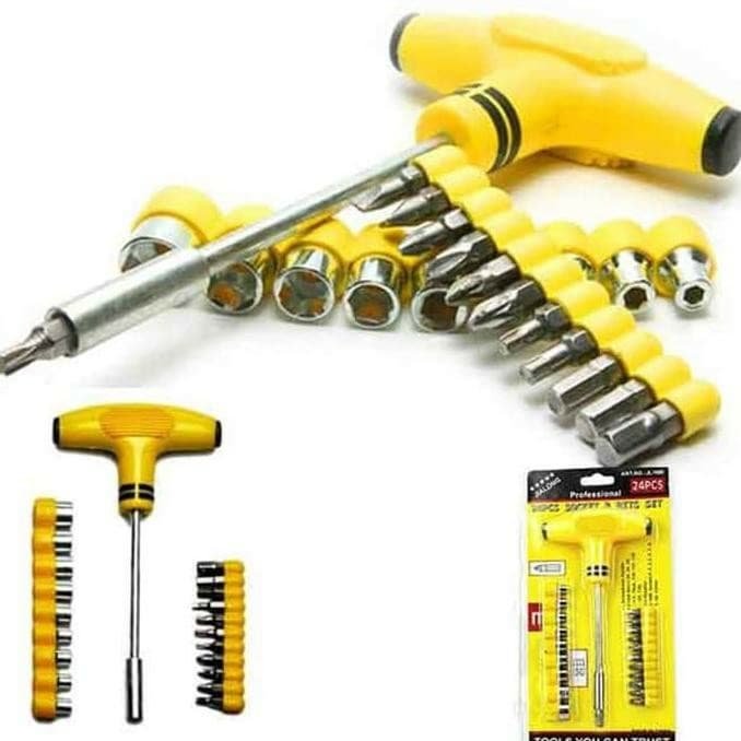 24 in 1 Socket and Bits Tool Set - Yellow Color - Armaa Store Pk