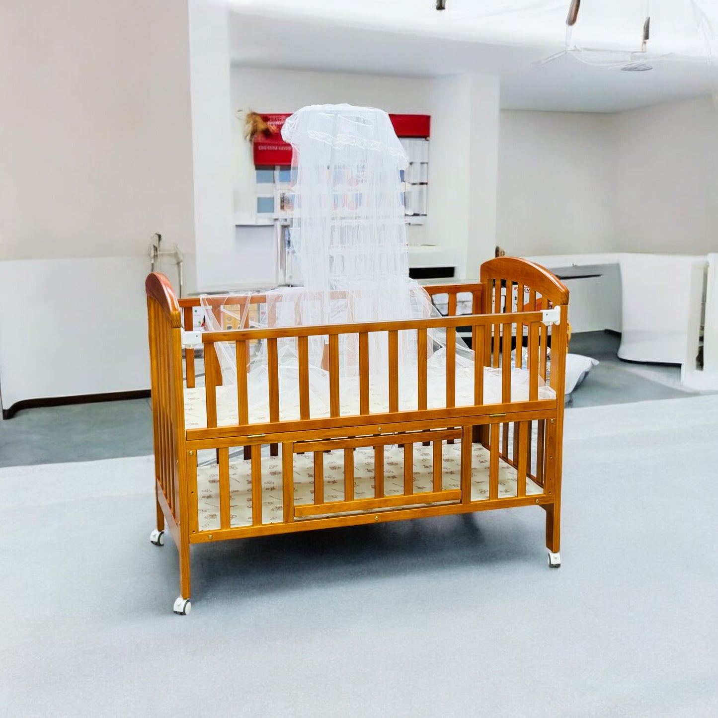 Imported Baby Wooden Cot and Exquisite Imported Baby Wooden Chair Pair Set