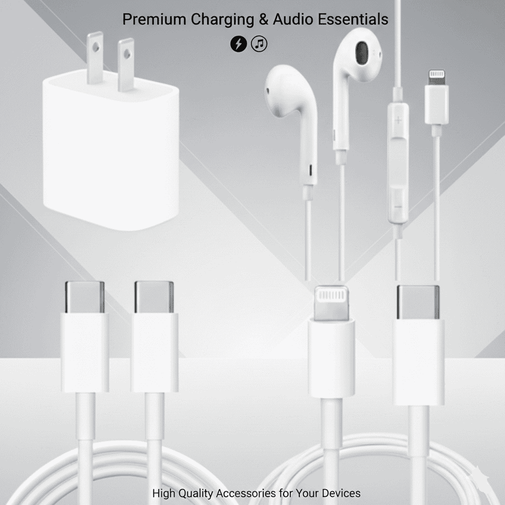 4 in 1 iPhone Accessories Budget Combo Deal - Fast Charging & Audio Kit - Armaa Store Pk