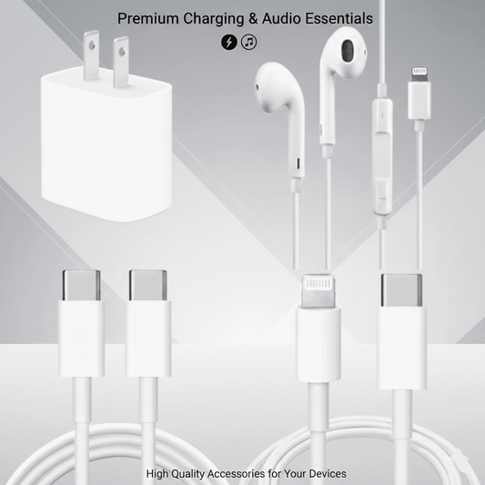 4 in 1 iPhone Accessories Budget Combo Deal - Fast Charging & Audio Kit - Armaa Store Pk