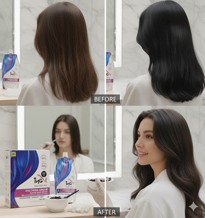 INGV Hair Coloring Cream Natural Black 1000ml (500+500) - Long Lasting Hair Dye