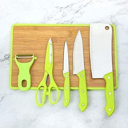 5-Piece Stainless Steel Kitchen Knife Set with Cutting Board - Armaa Store Pk