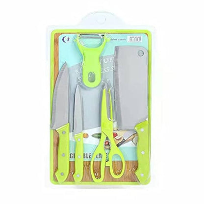 5-Piece Stainless Steel Kitchen Knife Set with Cutting Board - Armaa Store Pk