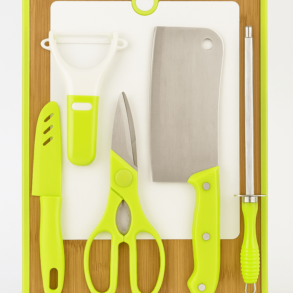 5-Piece Stainless Steel Kitchen Knife Set with Cutting Board - Armaa Store Pk