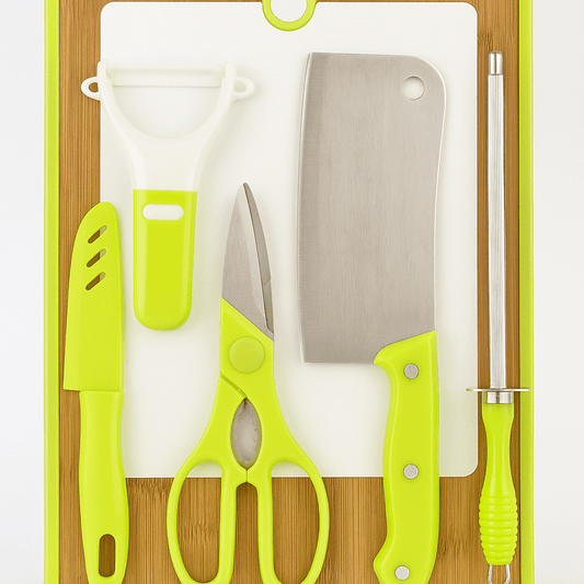 5-Piece Stainless Steel Kitchen Knife Set with Cutting Board - Armaa Store Pk