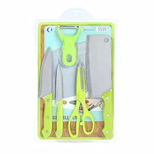 5-Piece Stainless Steel Kitchen Knife Set with Cutting Board - Armaa Store Pk