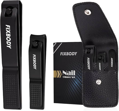 FIXBODY Nail Clipper Set – Black Stainless Steel Fingernails & Toenails Clippers & Nail File Sharp Nail Cutter